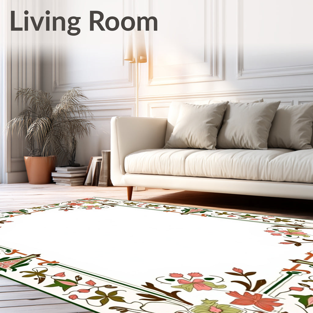 Ornate Floral Vine Border Design Rug