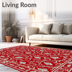 Vibrant Red White Floral Vine Scroll Rug