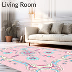 Pink Floral Swirl Patterned Garden Rug