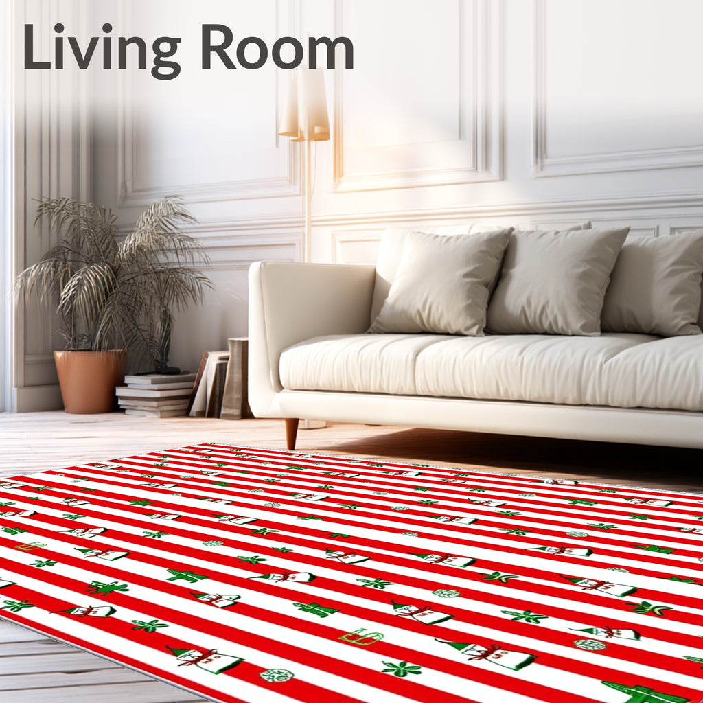 Red White Striped Snowman Garland Rug