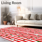 Red White Striped Snowman Garland Rug