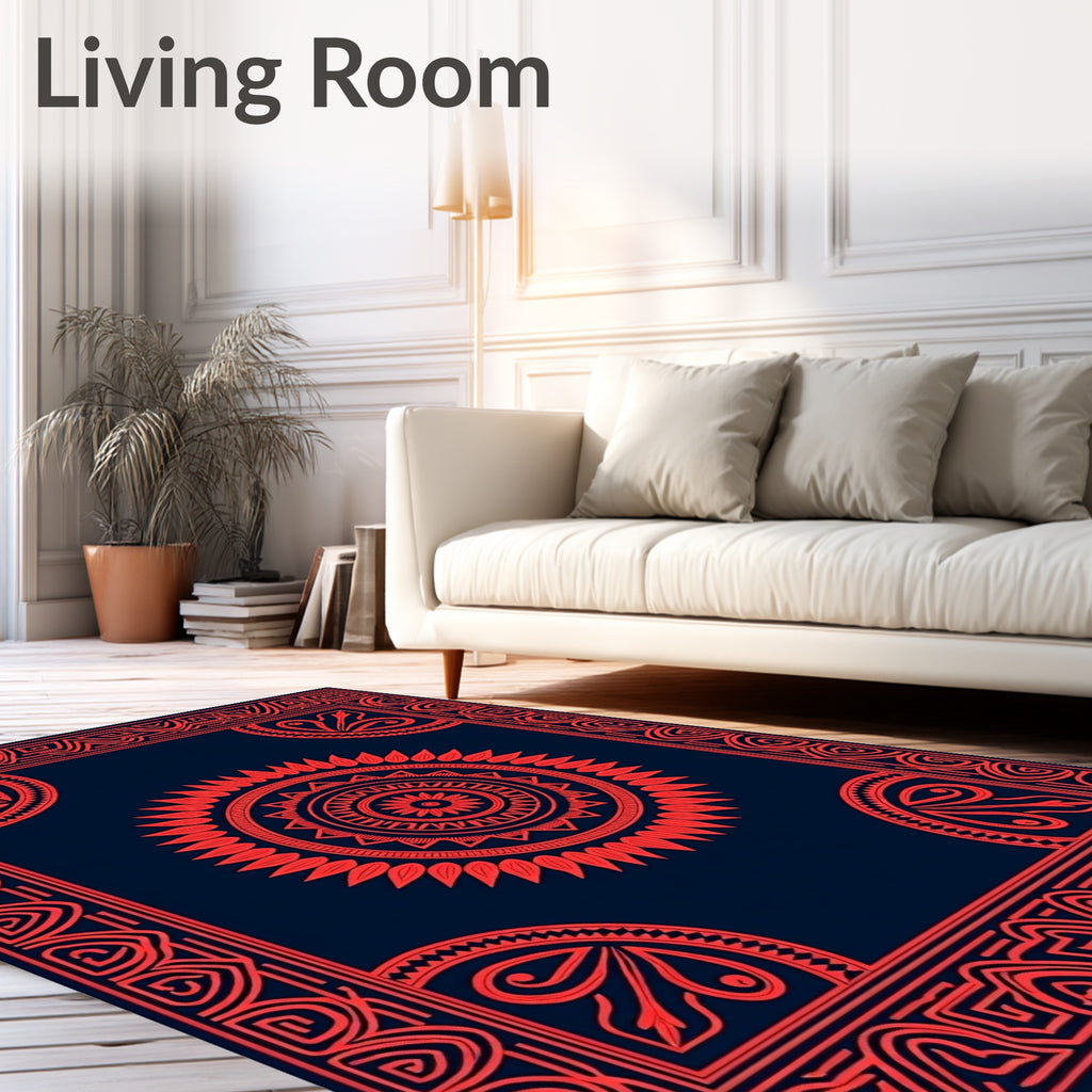 Red Mandala Geometric Frame Rug