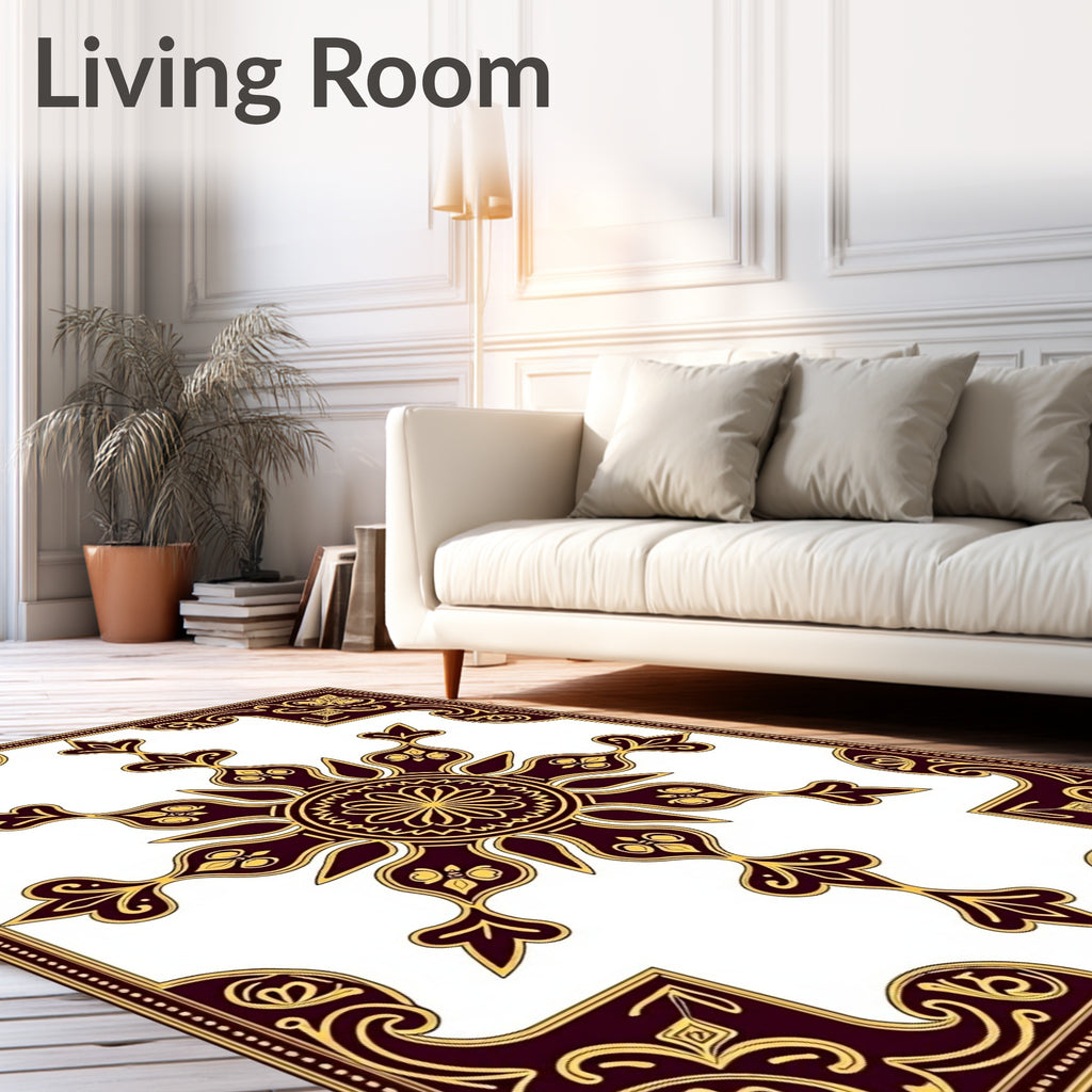 Rich Gold Maroon Ornate Mandala Rug