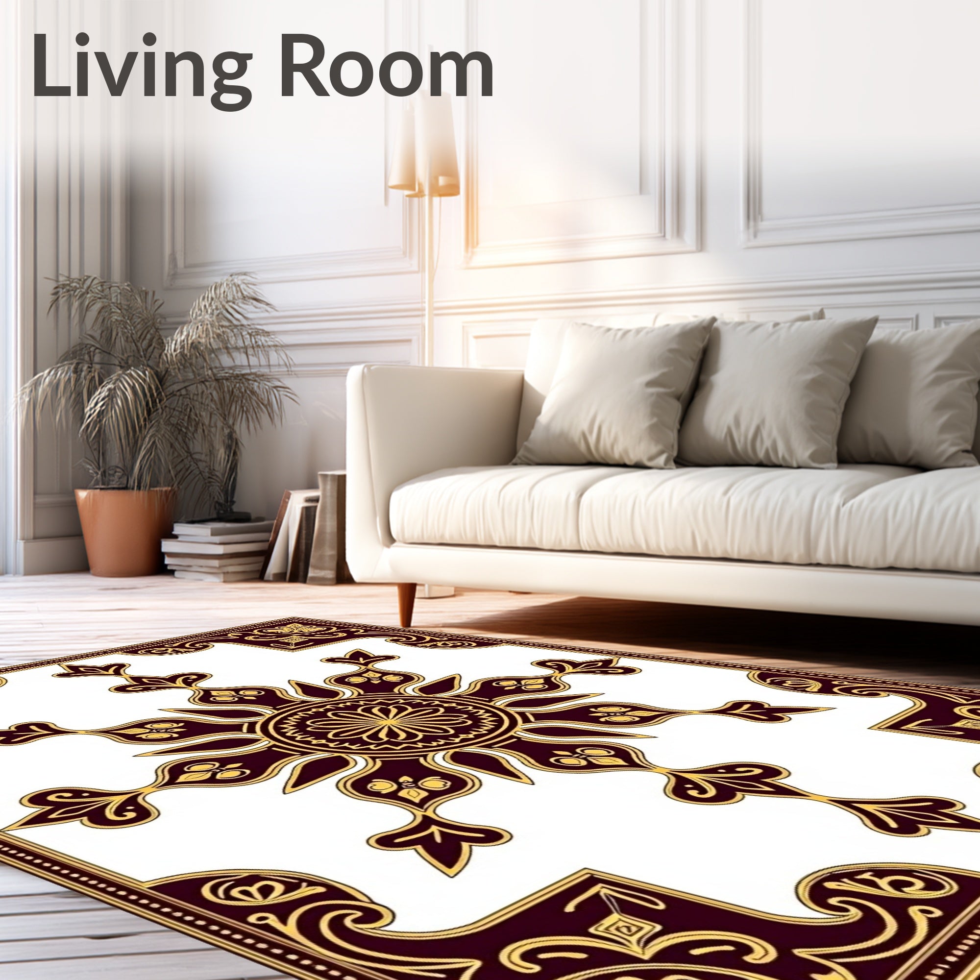 Rich Gold Maroon Ornate Mandala Rug
