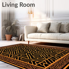 Intricate Geometric Lines Black Gold Rug