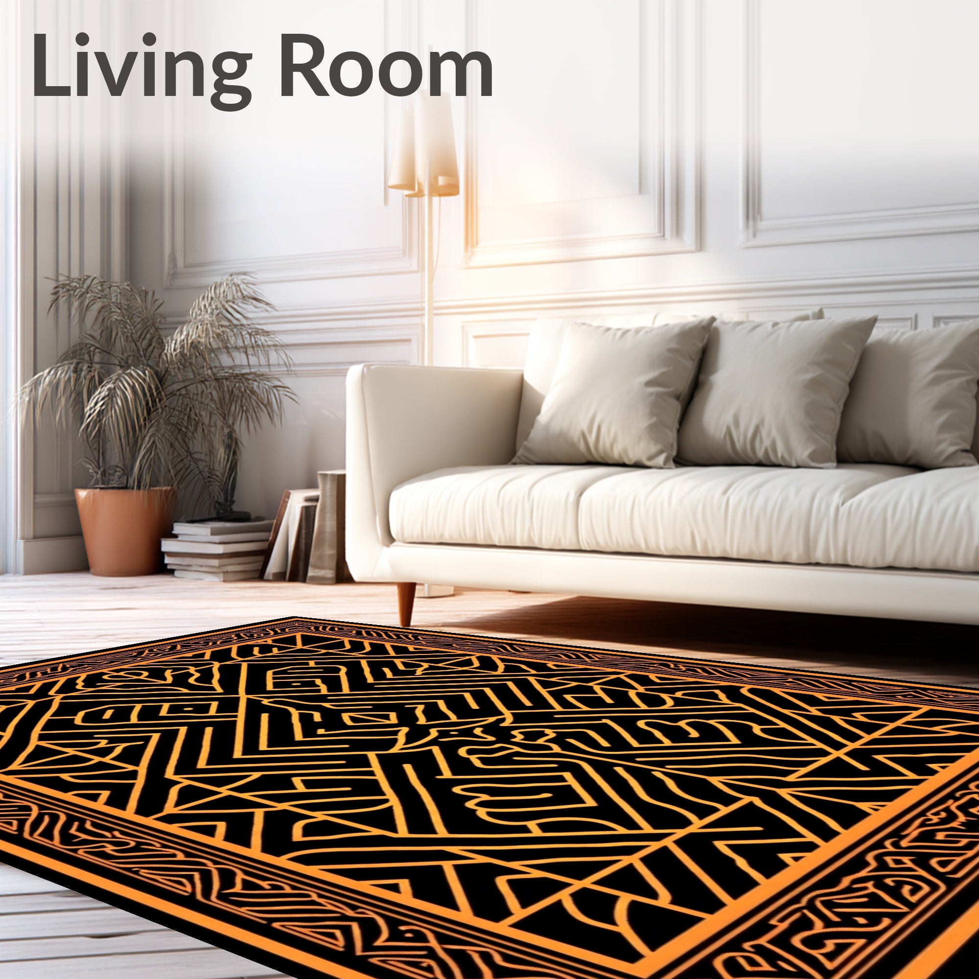 Intricate Geometric Lines Black Gold Rug