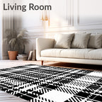 Bold Black White Plaid Pattern Rug