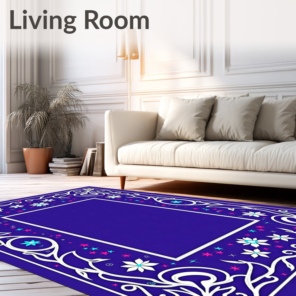 Vibrant Floral Scrollwork Star Border Rug