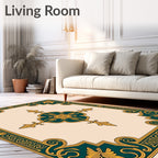 Ornate Teal Gold Floral Pattern Rug