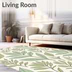 Botanical Leaf Pattern in Green and Cream Rug