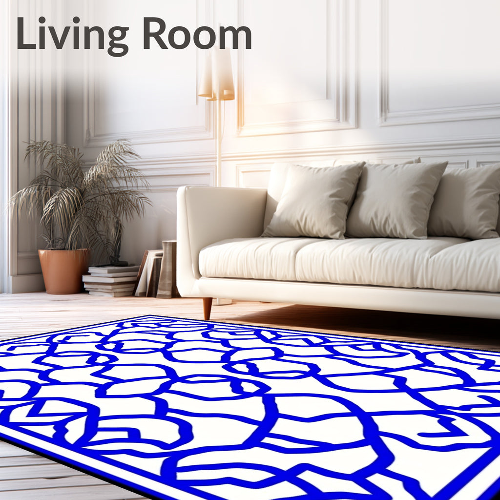 Bold Blue Interlocking Pattern Rug