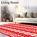 Bold Red Floral Scroll Stripe Rug