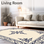 Intricate Floral Border Damask Pattern Rug