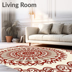 Ornate Radial Red Floral Design Rug