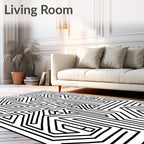 Modern Black White Geometric Maze Rug