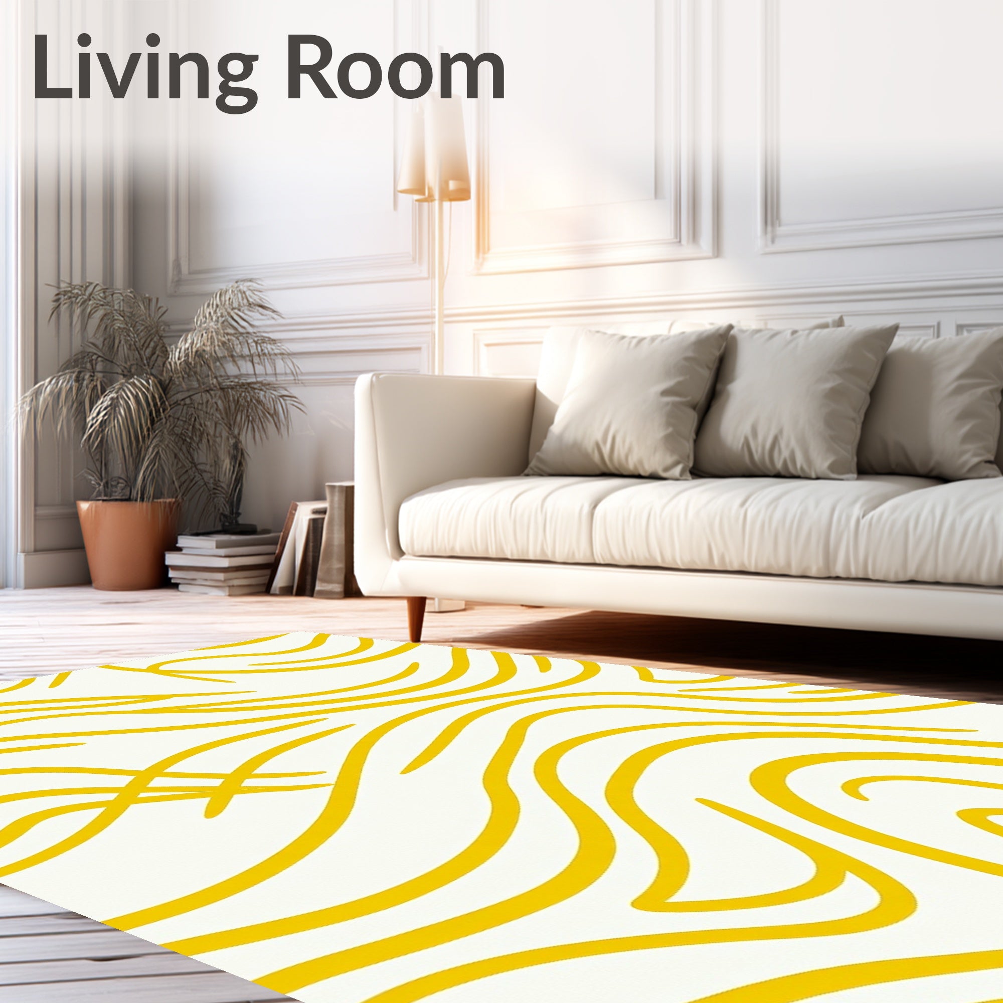 Yellow Wavy Organic Pattern Rug