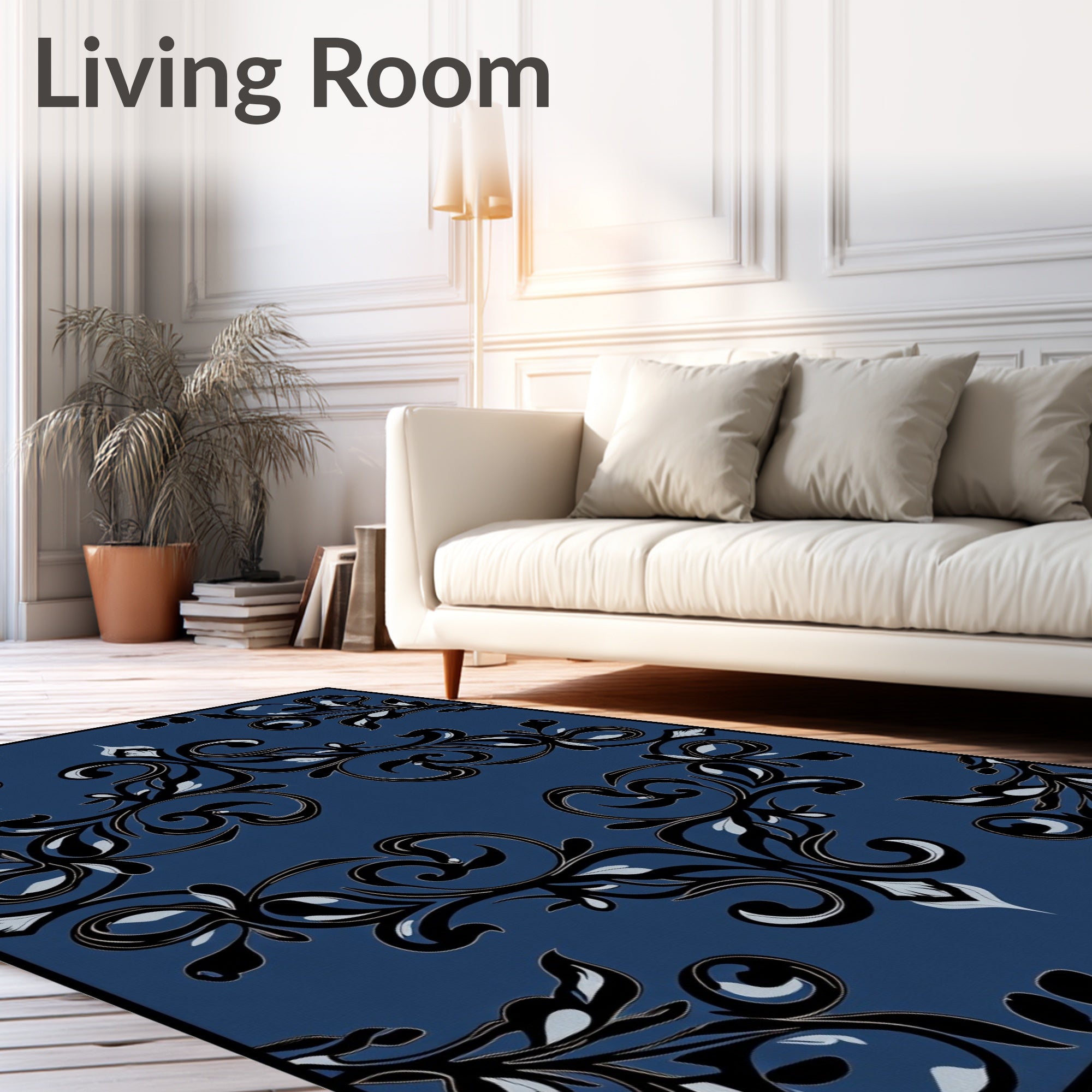 Scrollwork Floral Damask Pattern Rug