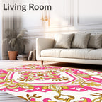 Ornate Pink Gold Floral Pattern Rug