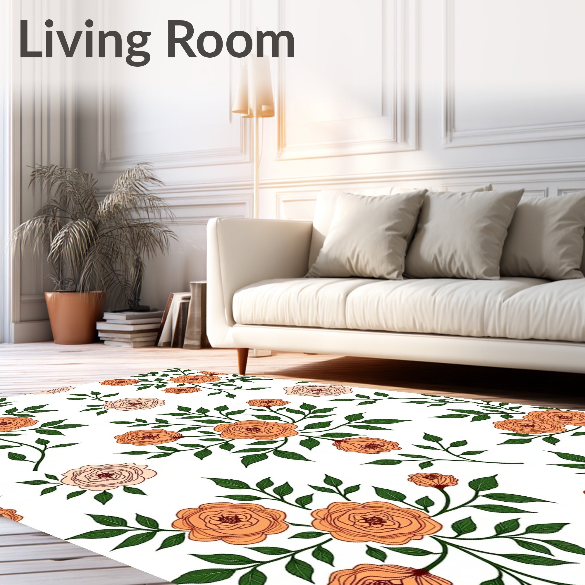 Peach Floral Branchs Pattern Rug