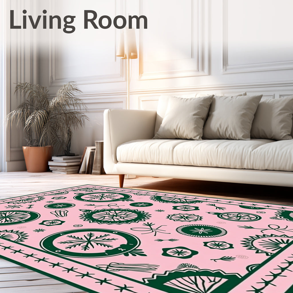 Pink And Green Festive Ornaments Rug