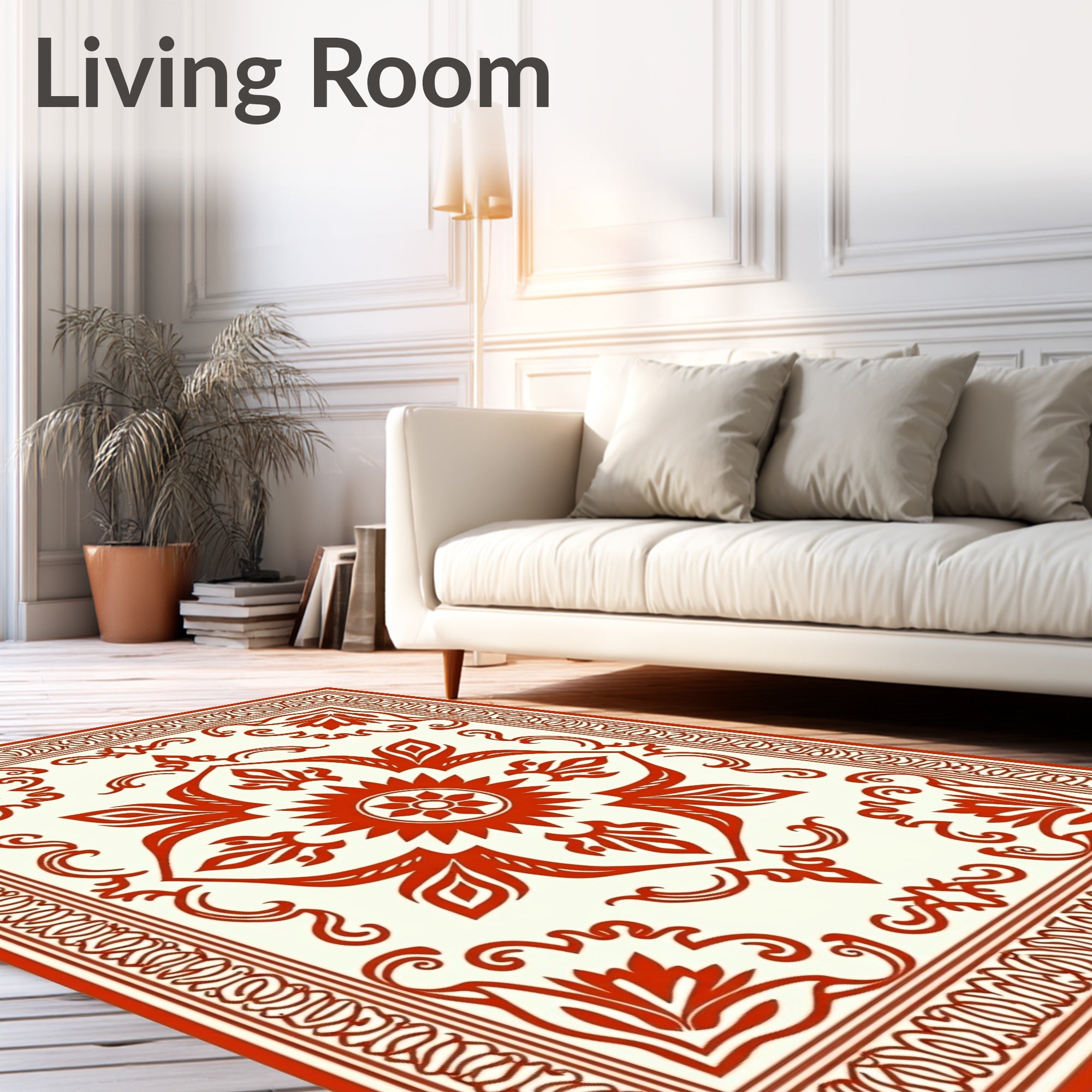 Classic Red Floral Medallion Border Rug
