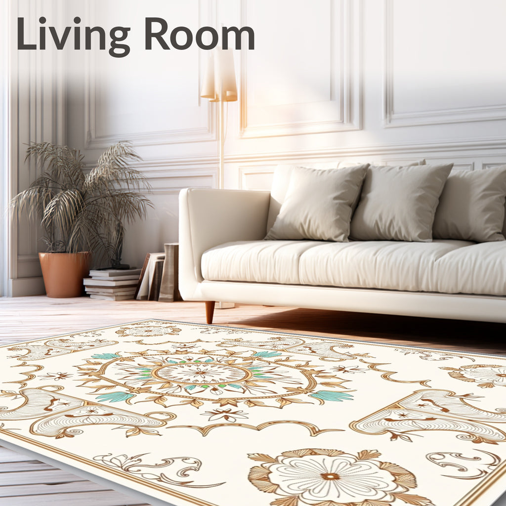 Ornate Geometric Floral Linework Rug