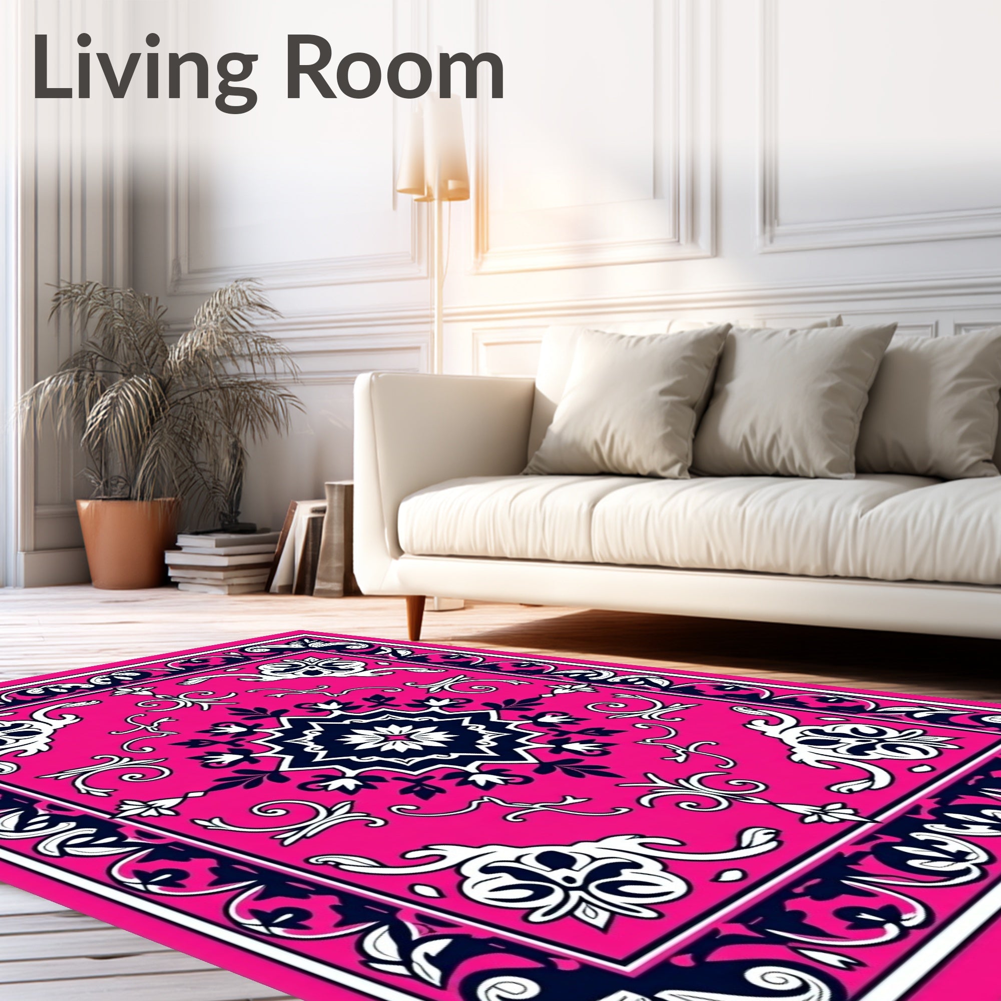 Vibrant Pink Floral Medallion Tapestry Design Rug