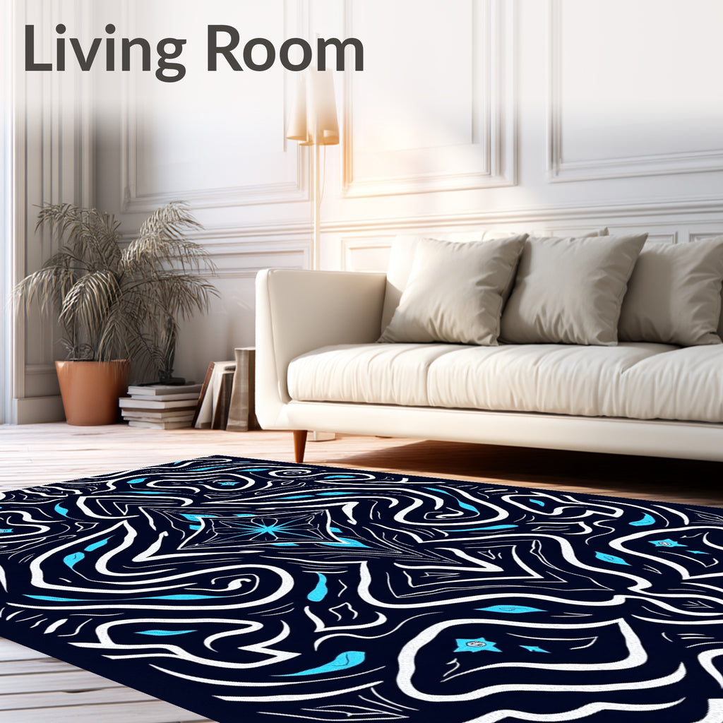 Abstract Blue White Symmetric Swirl Design Rug