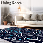Abstract Blue White Symmetric Swirl Design Rug