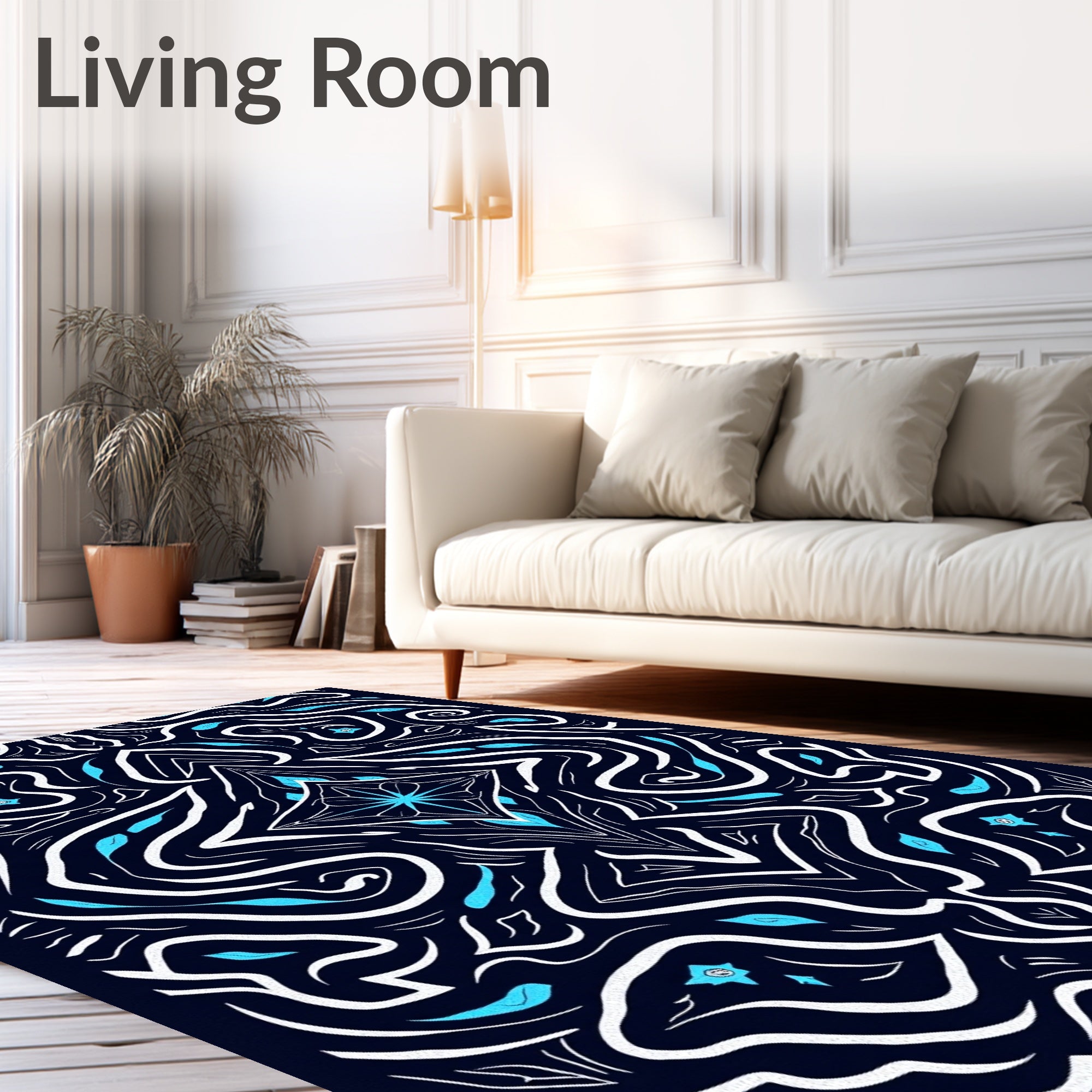 Abstract Blue White Symmetric Swirl Design Rug