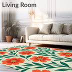 Orange Floral Pattern on Light Background Rug