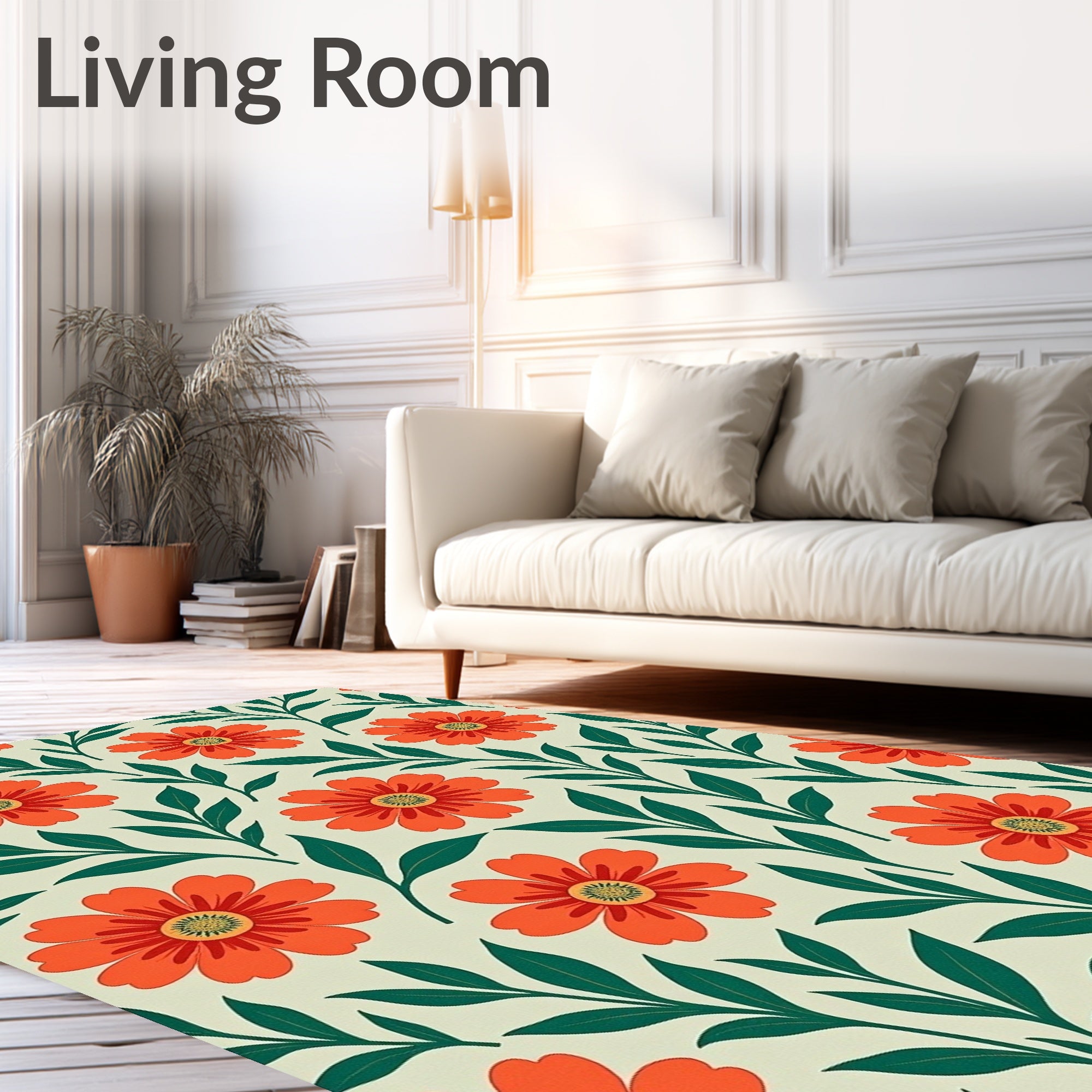 Orange Floral Pattern on Light Background Rug