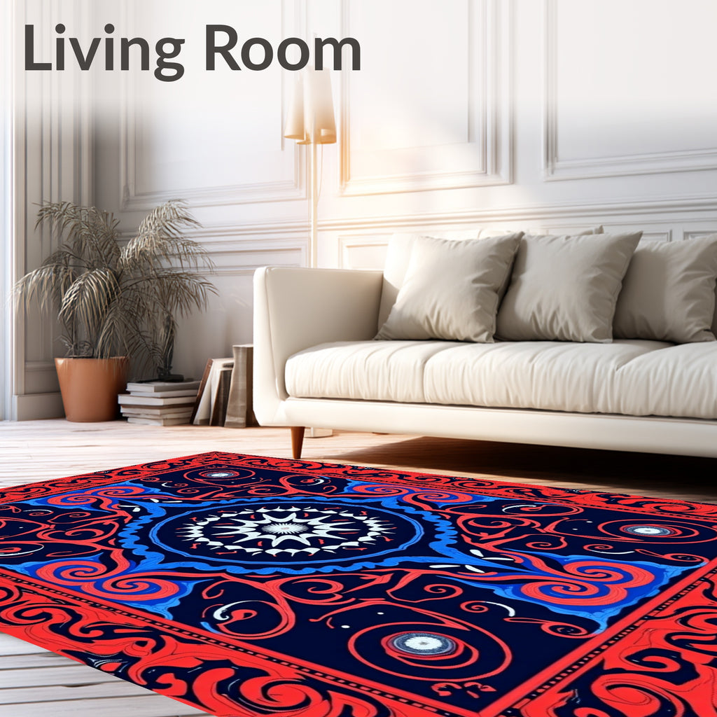 Tribal Mandala Bold Red Blue Design Rug
