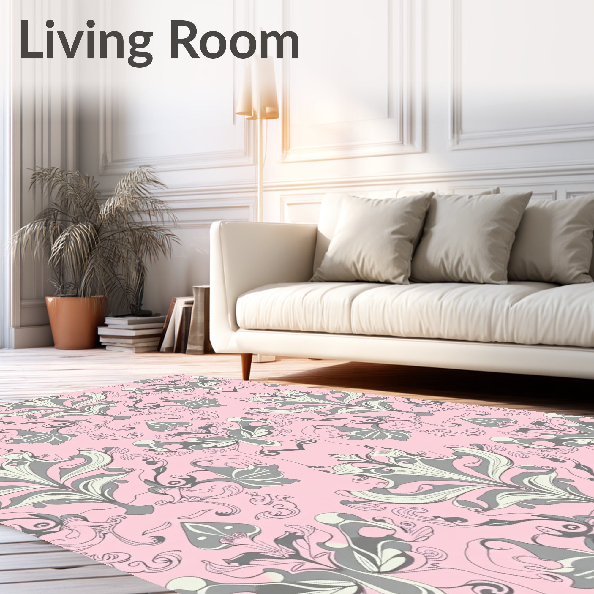 Elegant Grey Floral Damask Pattern Rug