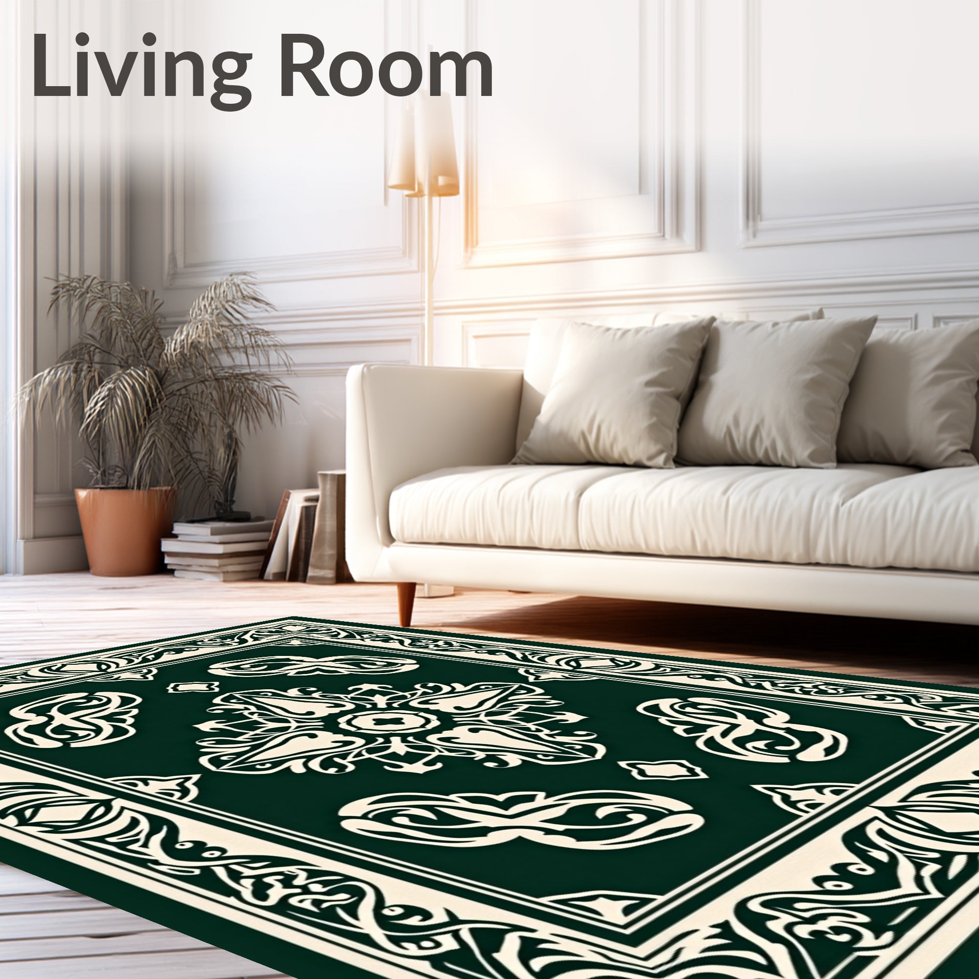 Ornate Floral Border Centerpiece Design Rug