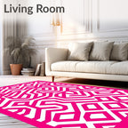 Bold Pink Geometric Maze Pattern Rug