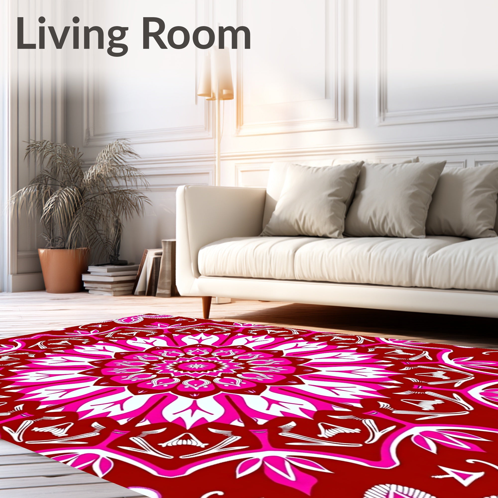 Vibrant Crimson Floral Mandala Design Rug