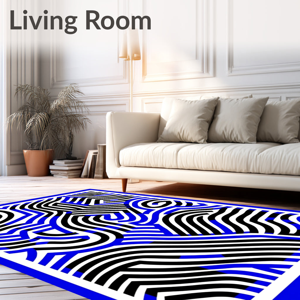 Bold Blue Black Abstract Waves Rug