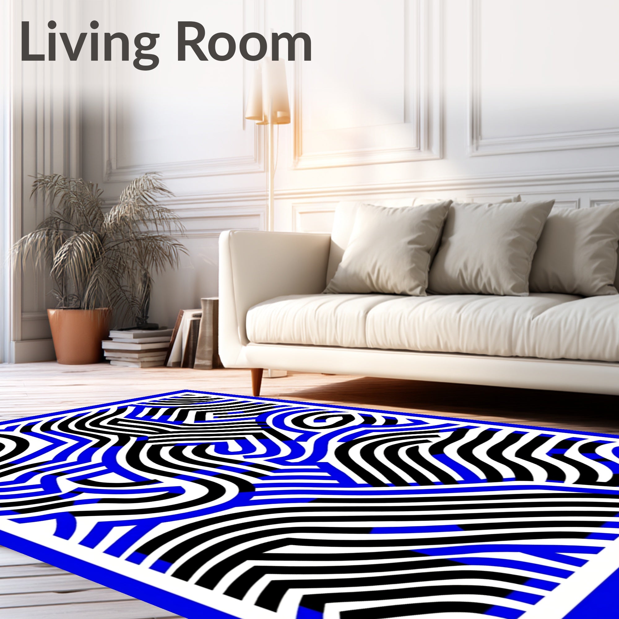 Bold Blue Black Abstract Waves Rug
