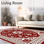 Vintage Floral Medallion Red Cream Rug