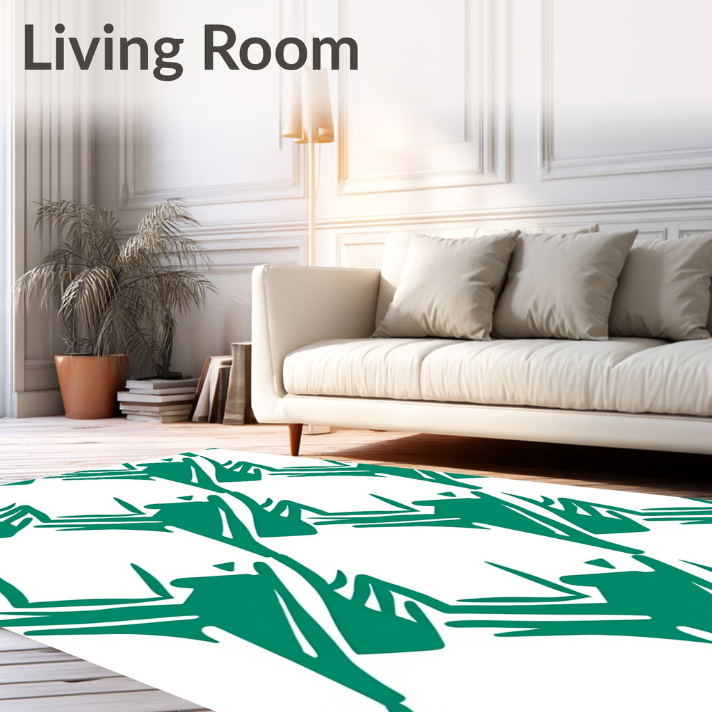 Teal White Abstract Pattern Rug