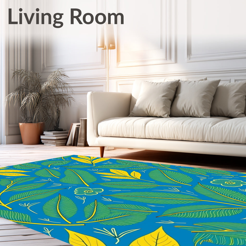 Vibrant Tropical Leaves Floral Pattern Rug