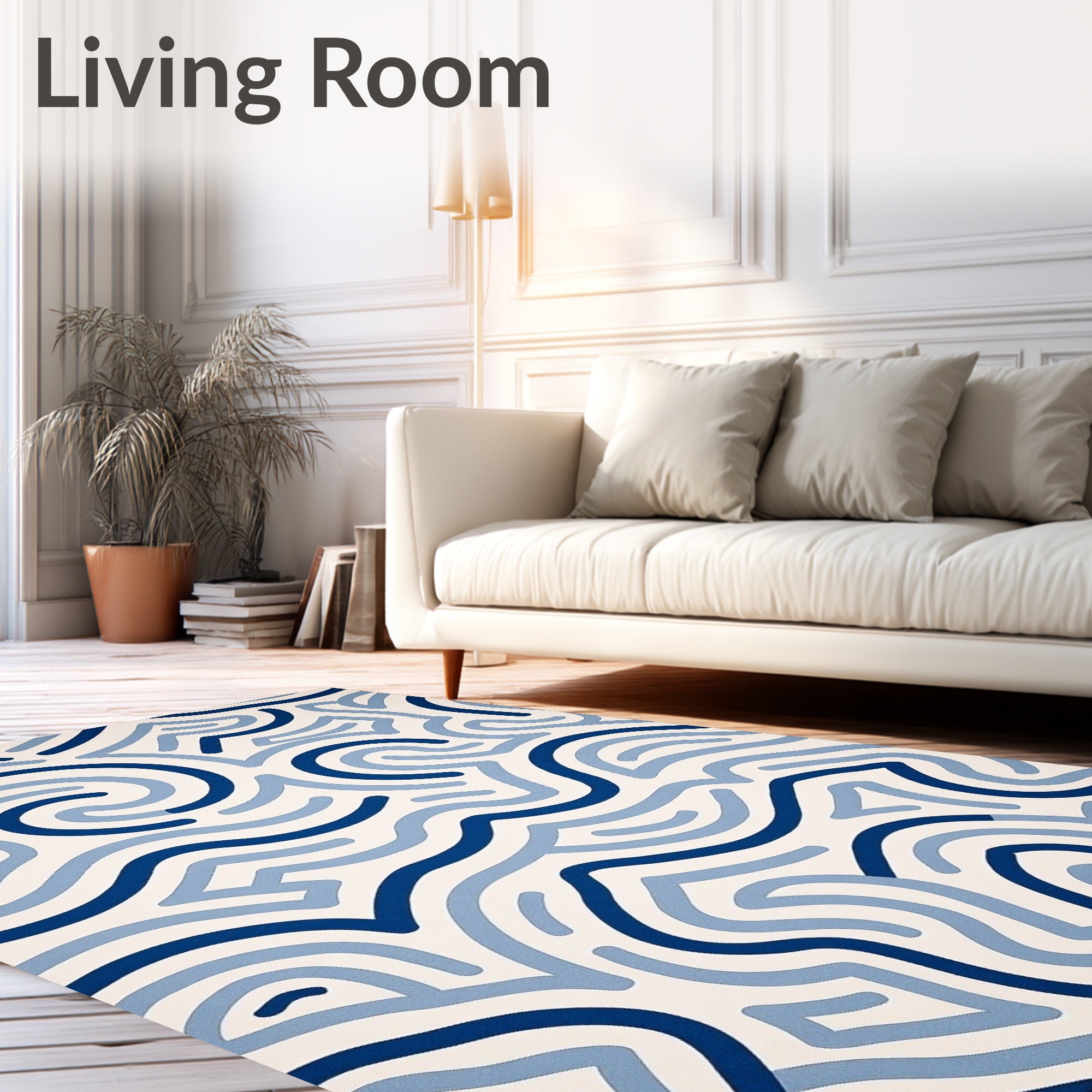 Abstract Blue Swirls Pattern Rug