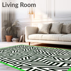 Abstract Black and White Maze Pattern Rug