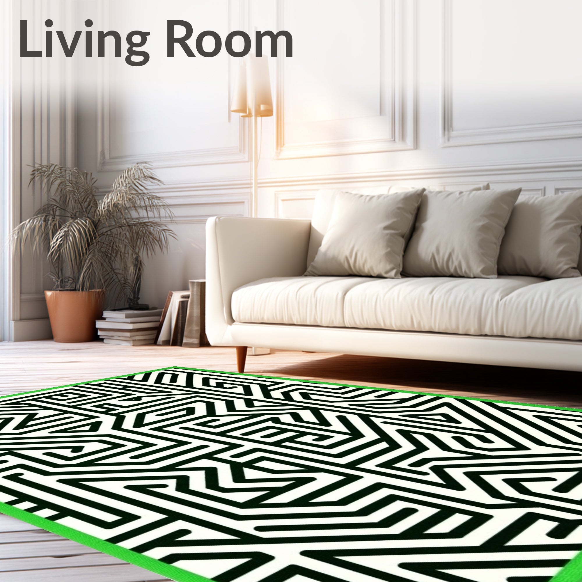Abstract Black and White Maze Pattern Rug