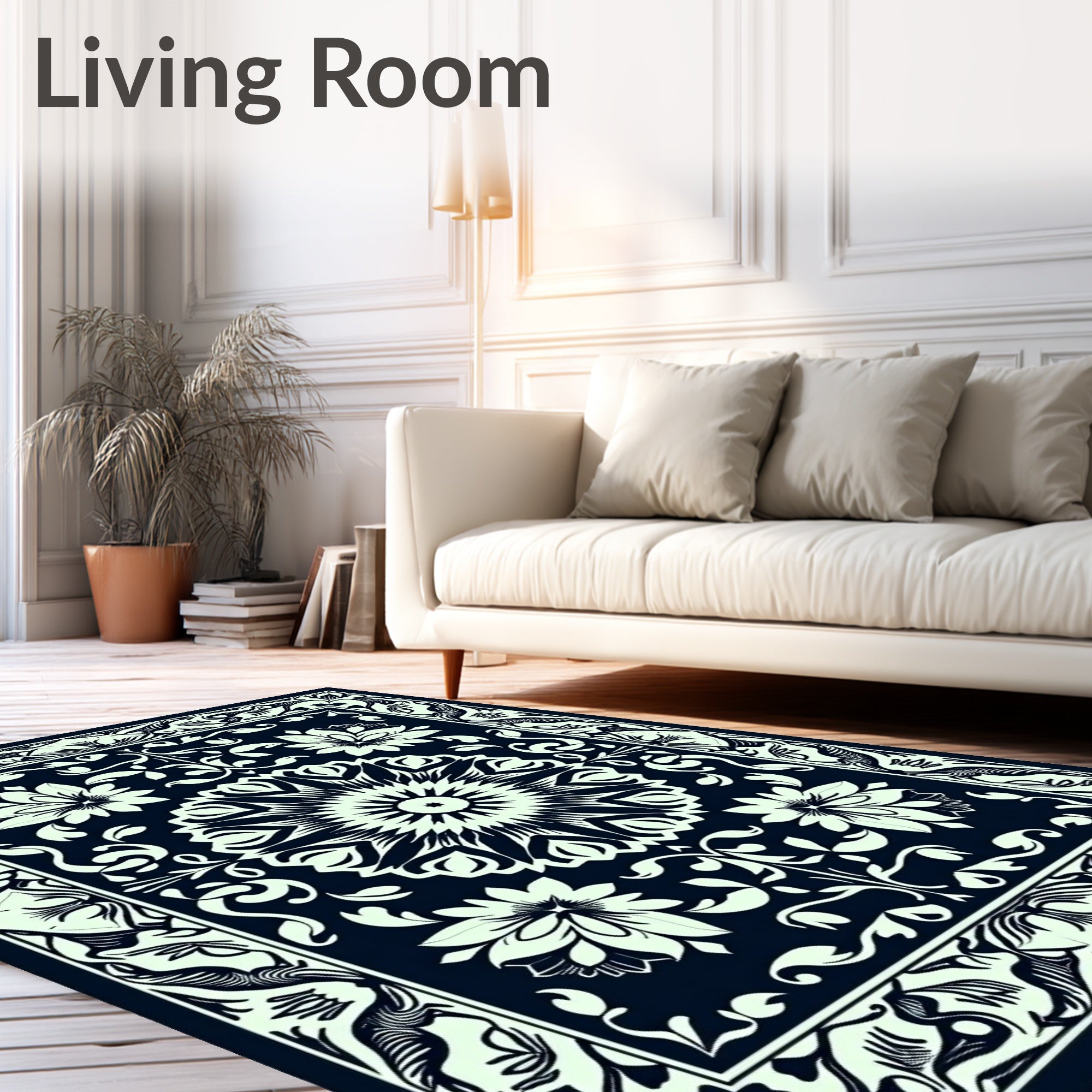 Dark Floral Mandala Patterned Rug