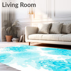 Abstract Aqua Floral Brushstroke Rug