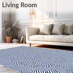 Abstract Maze Blue Line Pattern Rug