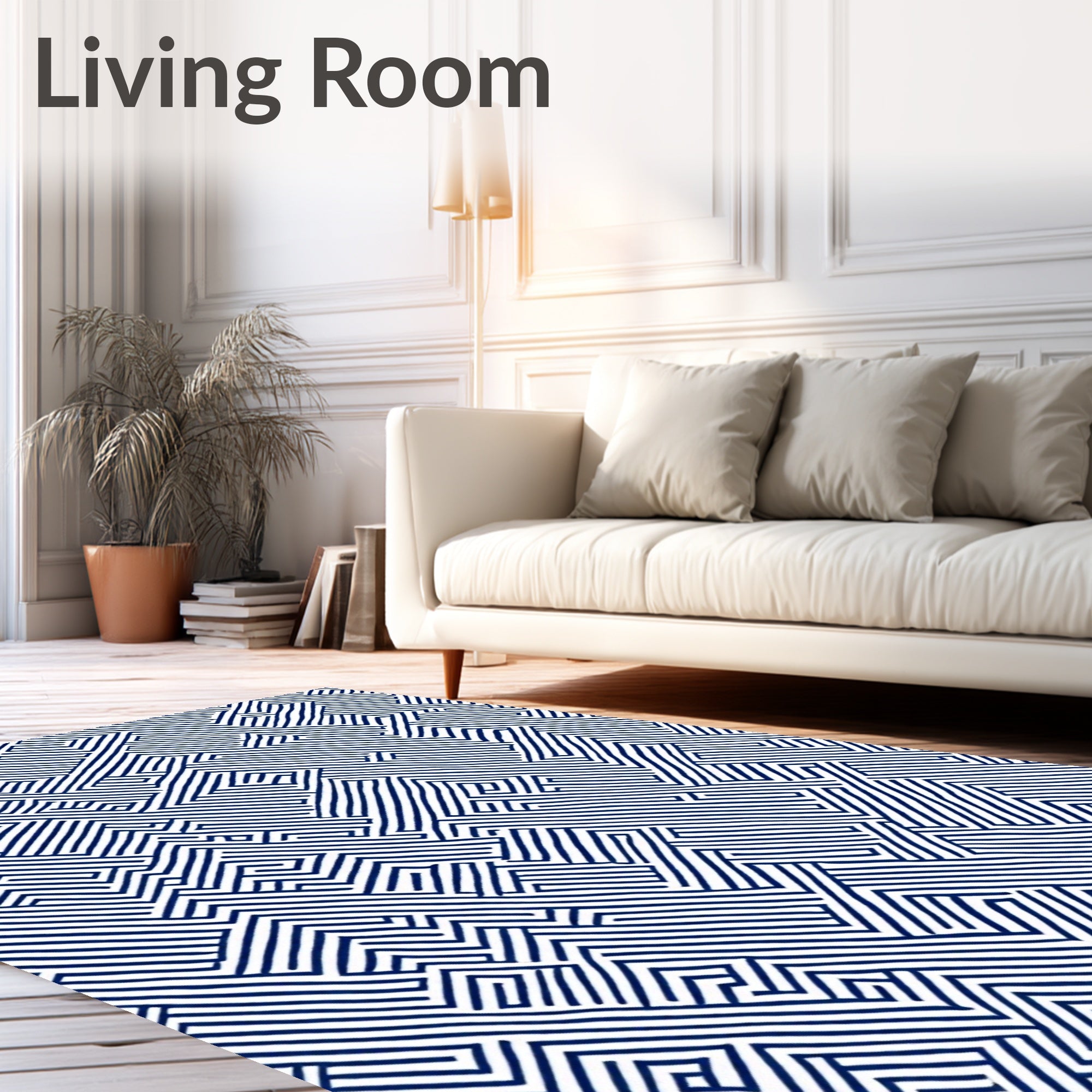 Abstract Maze Blue Line Pattern Rug