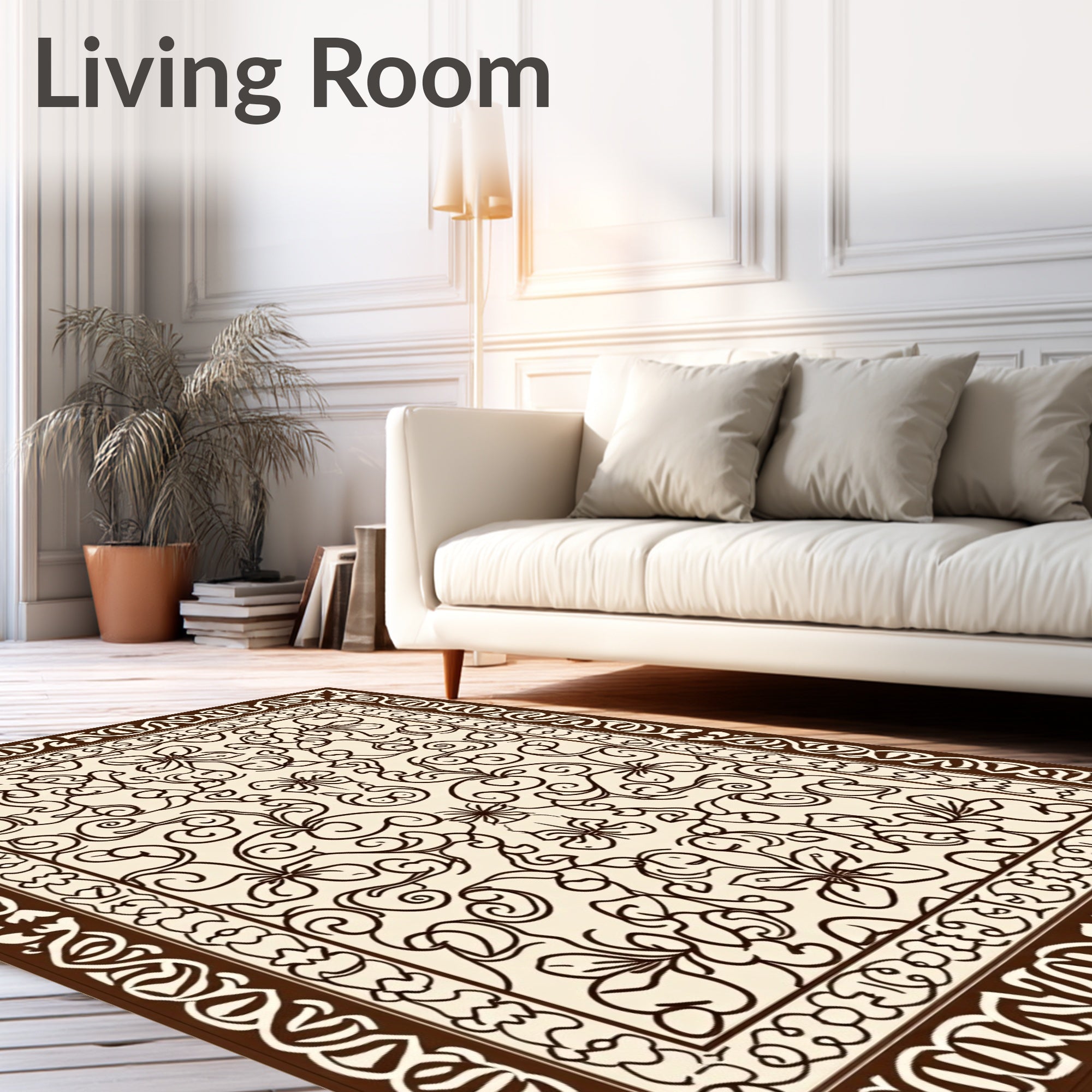 Dark Brown Floral Scrollwork Rug